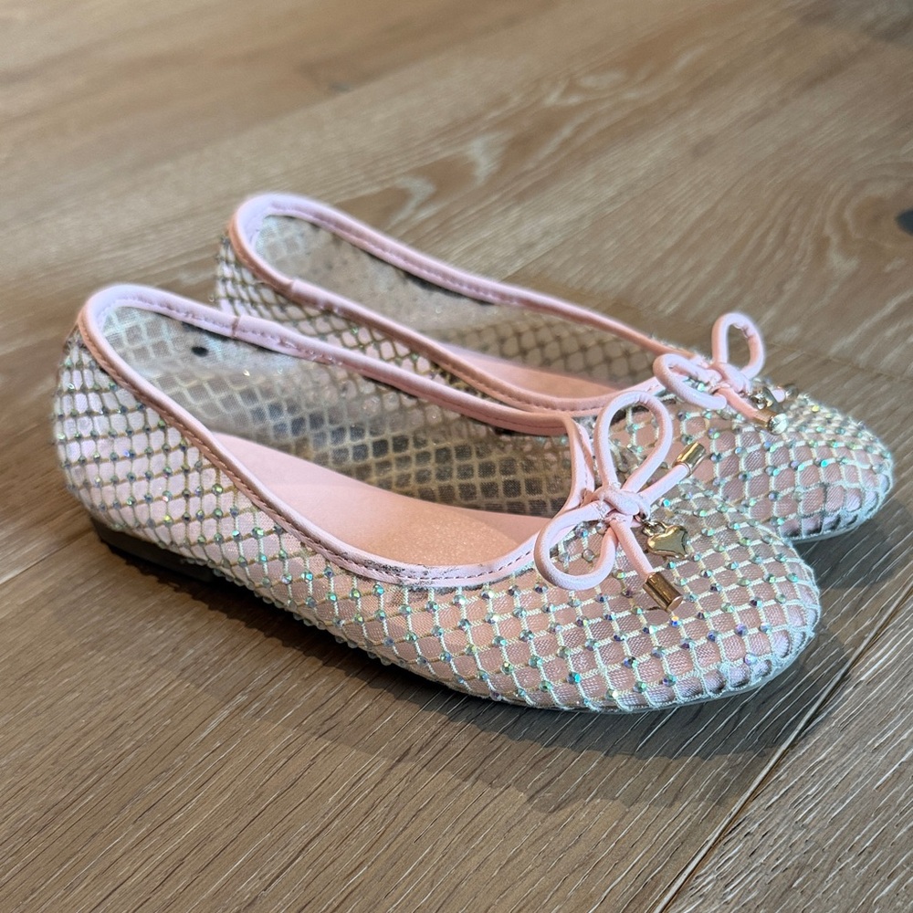 Nordstrom Pink Glitter Mesh Ballet Flats with Embellished Trim